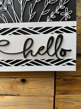 Load image into Gallery viewer, z Black and White Floral Hello Square Door Hanger