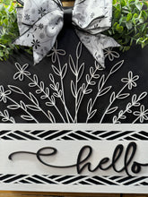 Load image into Gallery viewer, z Black and White Floral Hello Square Door Hanger