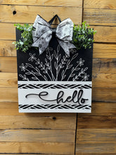 Load image into Gallery viewer, z Black and White Floral Hello Square Door Hanger
