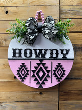 Load image into Gallery viewer, Howdy Pink and White Aztec Door Hanger