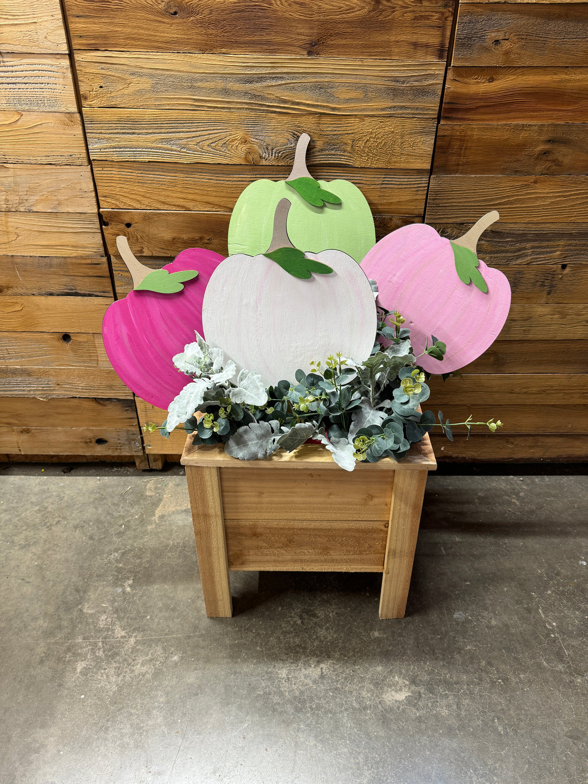 Pink Green White and Hot Pink Pumpkin Yard Art