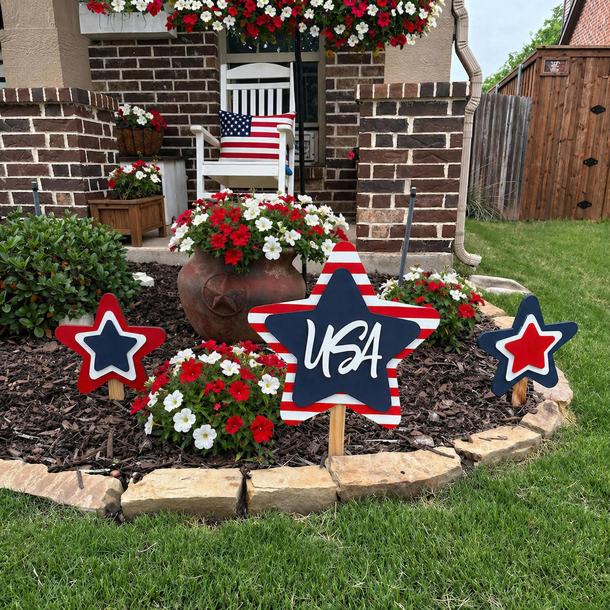 USA Flag with Stars Trio Yard Art