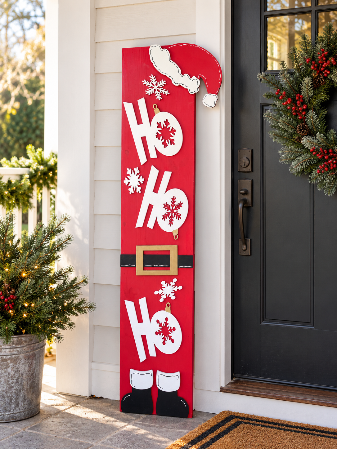 HO HO HO Santa Christmas Porch Leaner – 5 Ft Outdoor Holiday Sign  (Local Pick Up Only