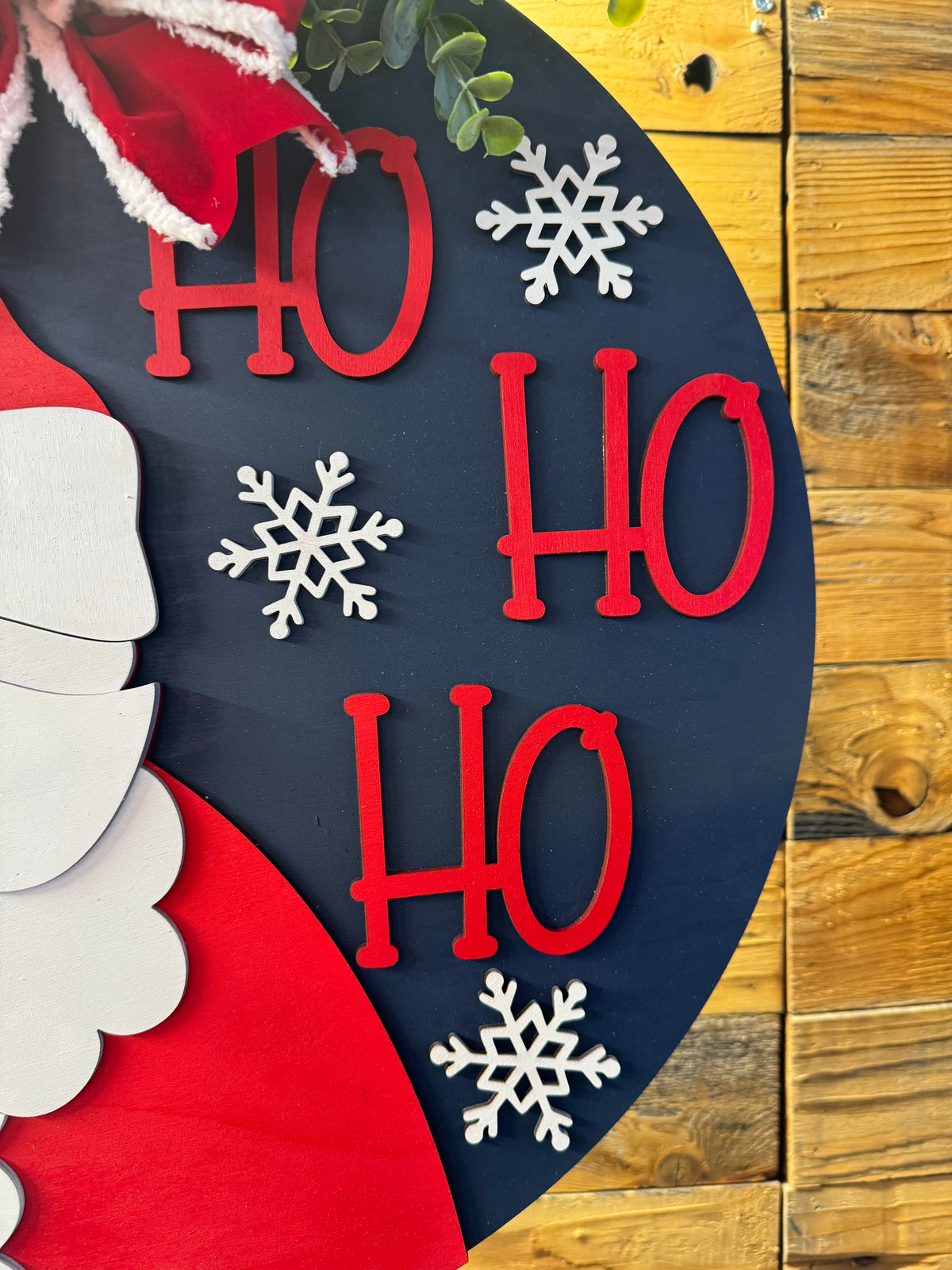 HO HO HO Santa Christmas Door Hanger – 18-Inch Round Holiday Door Décor