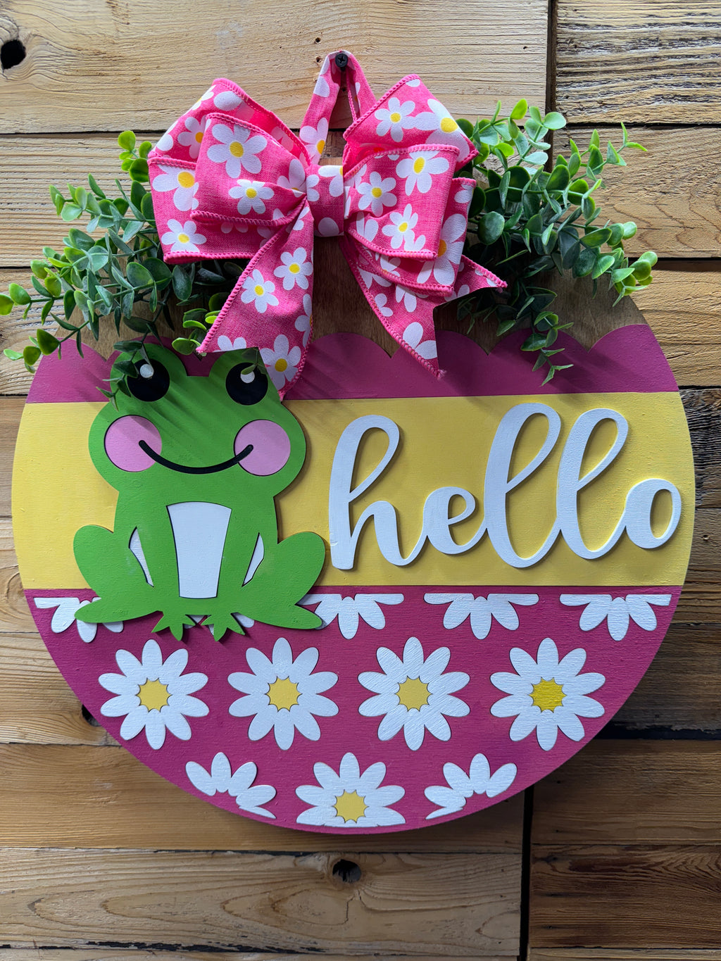Hello Frog Daisy Door Hanger