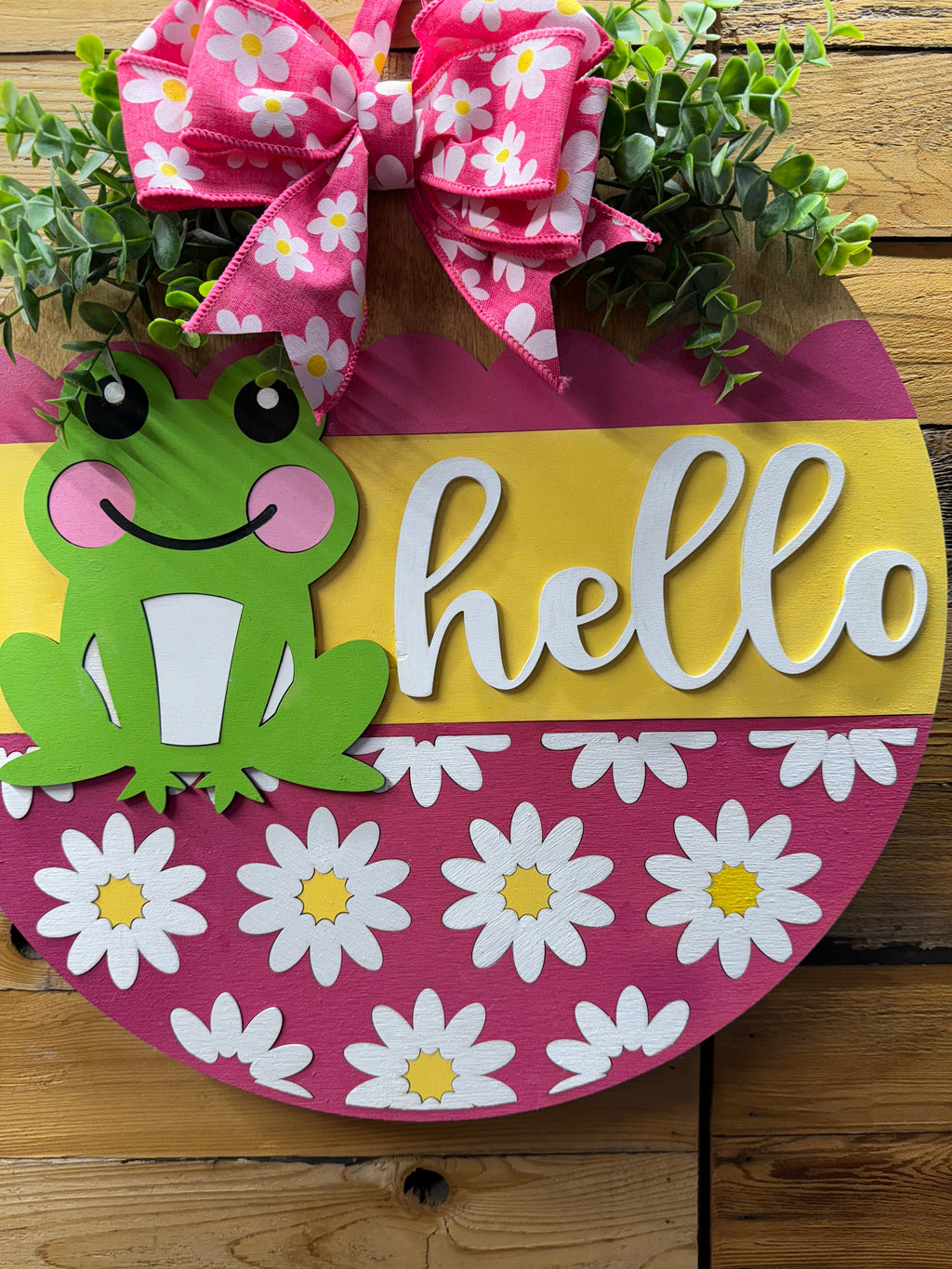 Hello Frog Daisy Door Hanger