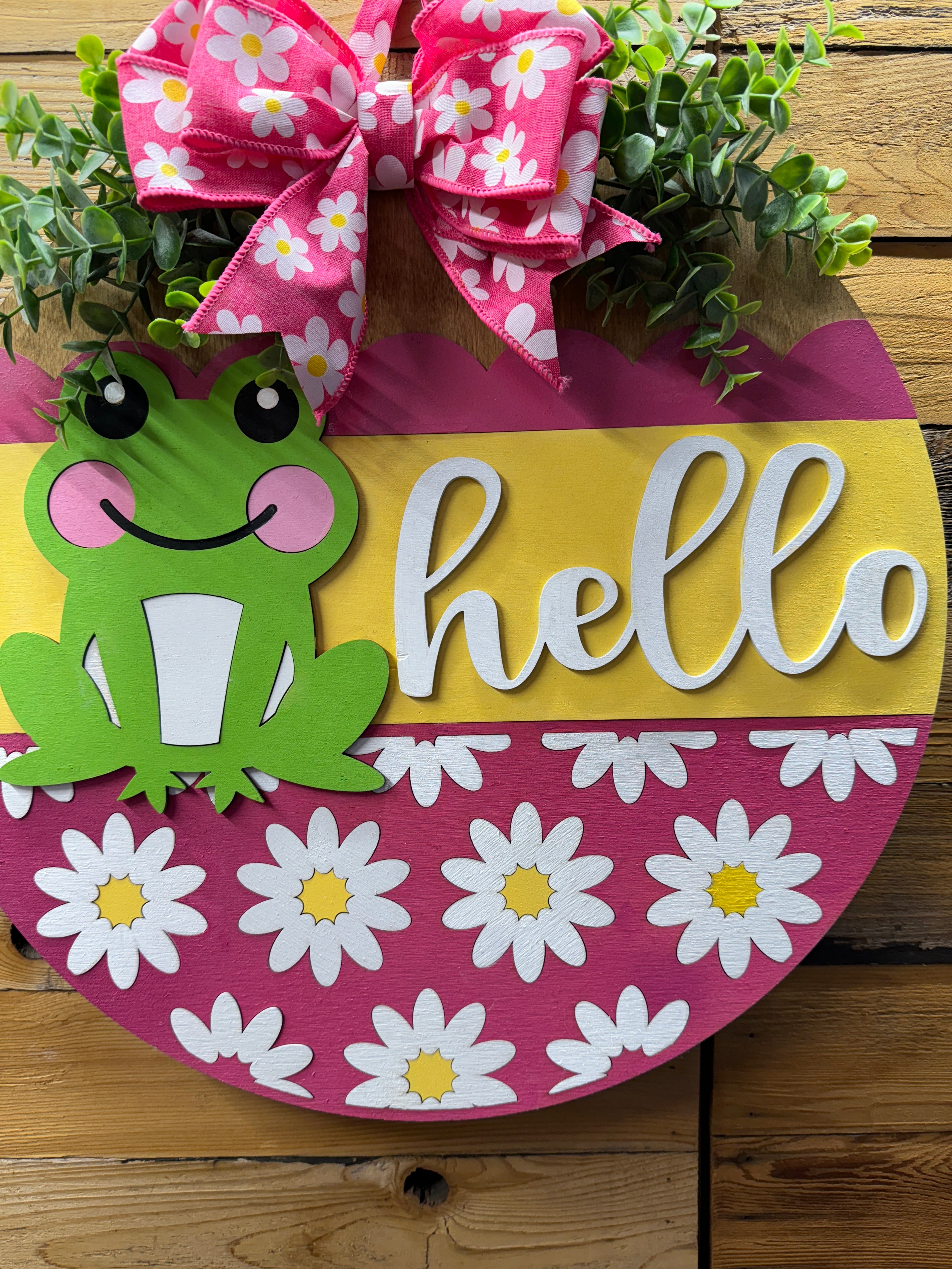 Hello Frog Daisy Door Hanger