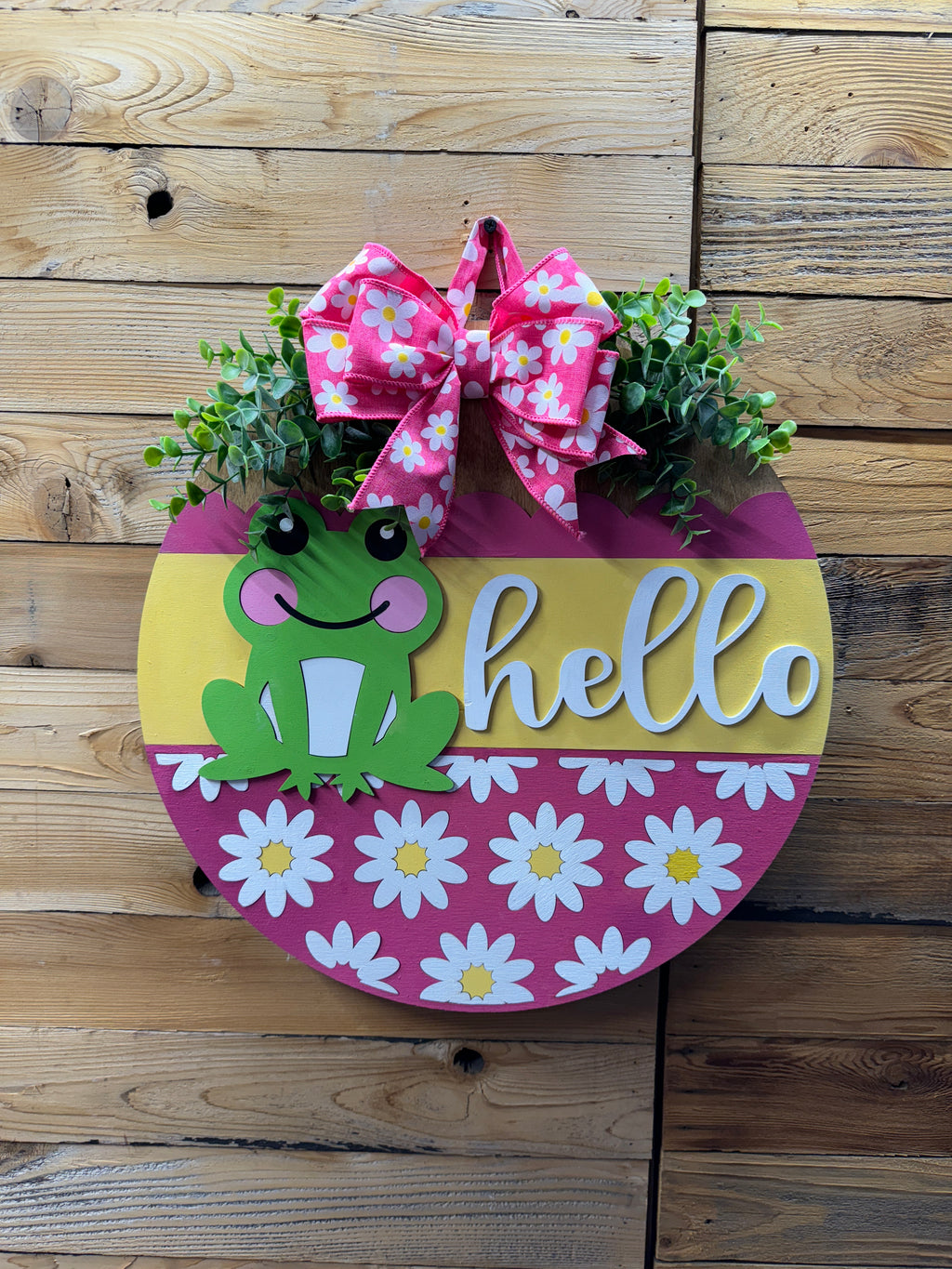 Hello Frog Daisy Door Hanger