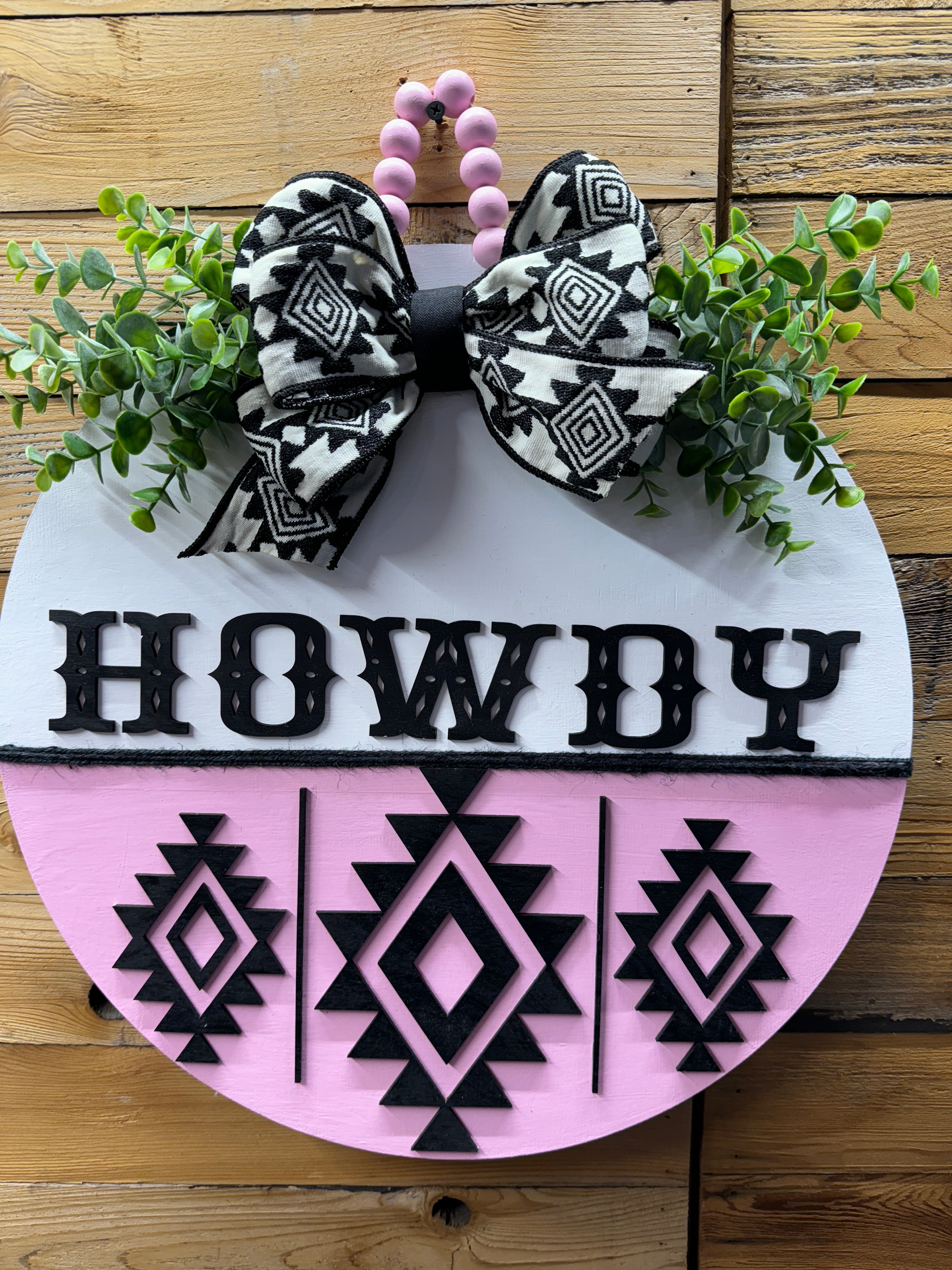 Howdy Pink and White Aztec Door Hanger