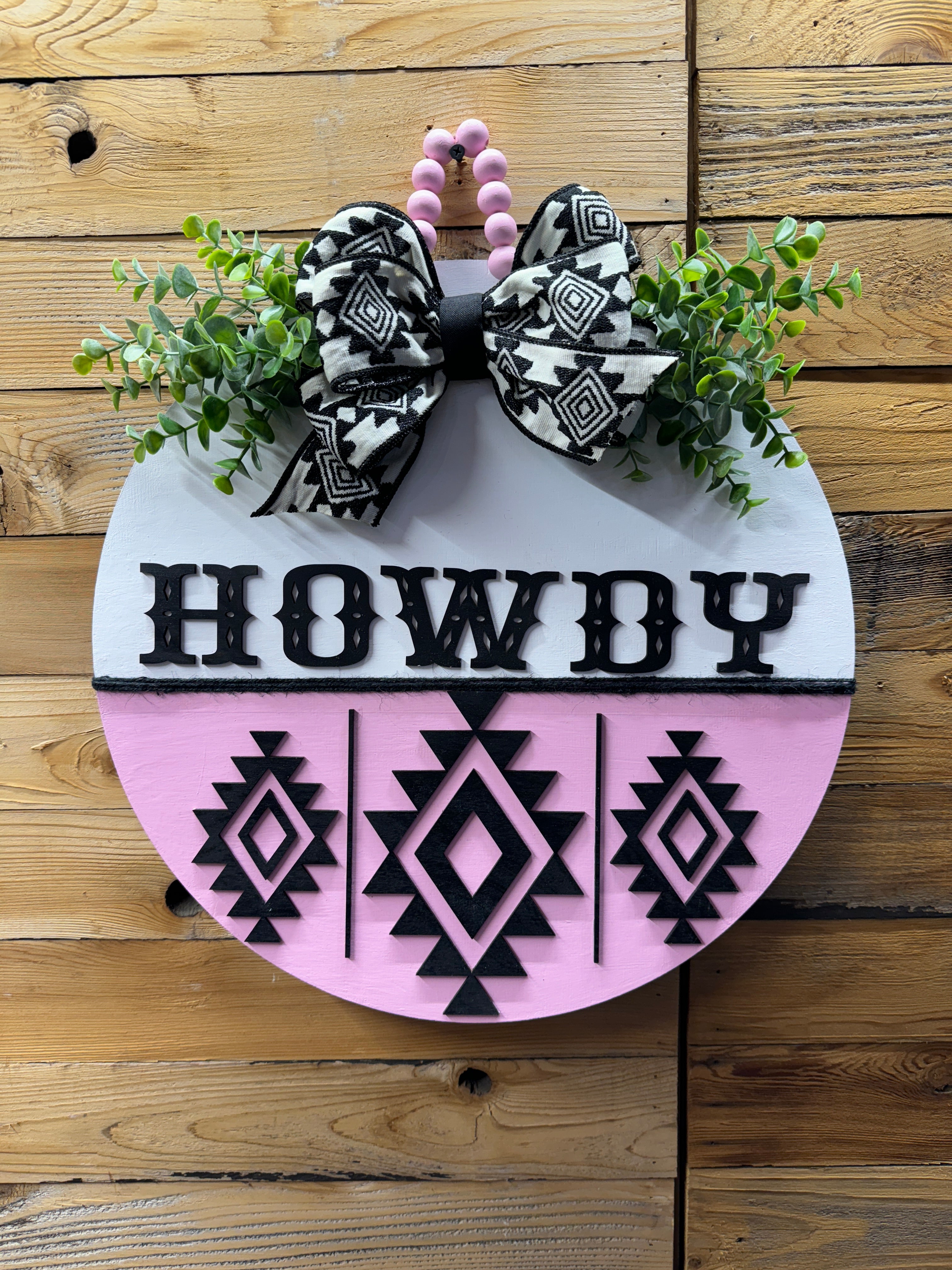 Howdy Pink and White Aztec Door Hanger