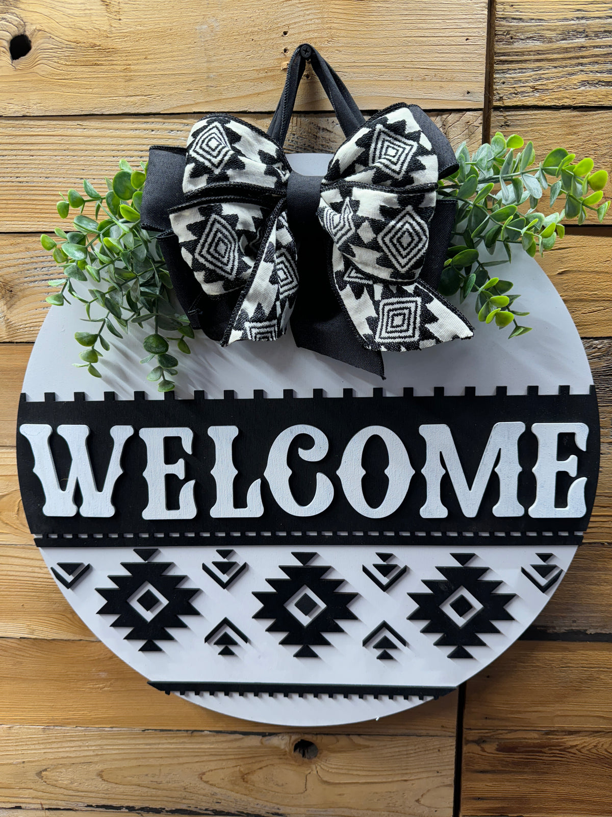 z Aztec  Black and White Welcome Door Hanger