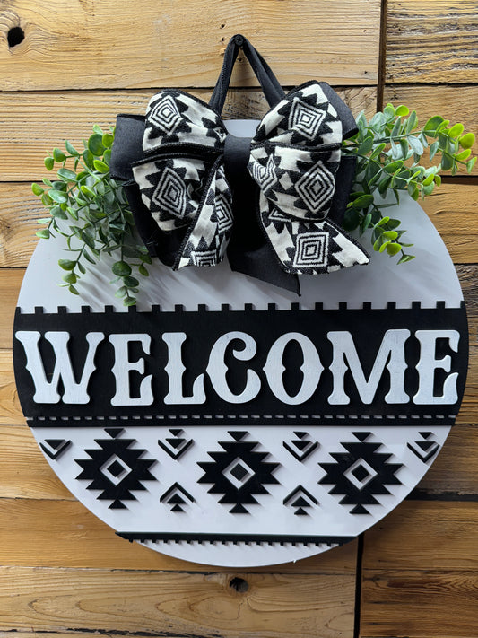 z Aztec  Black and White Welcome Door Hanger