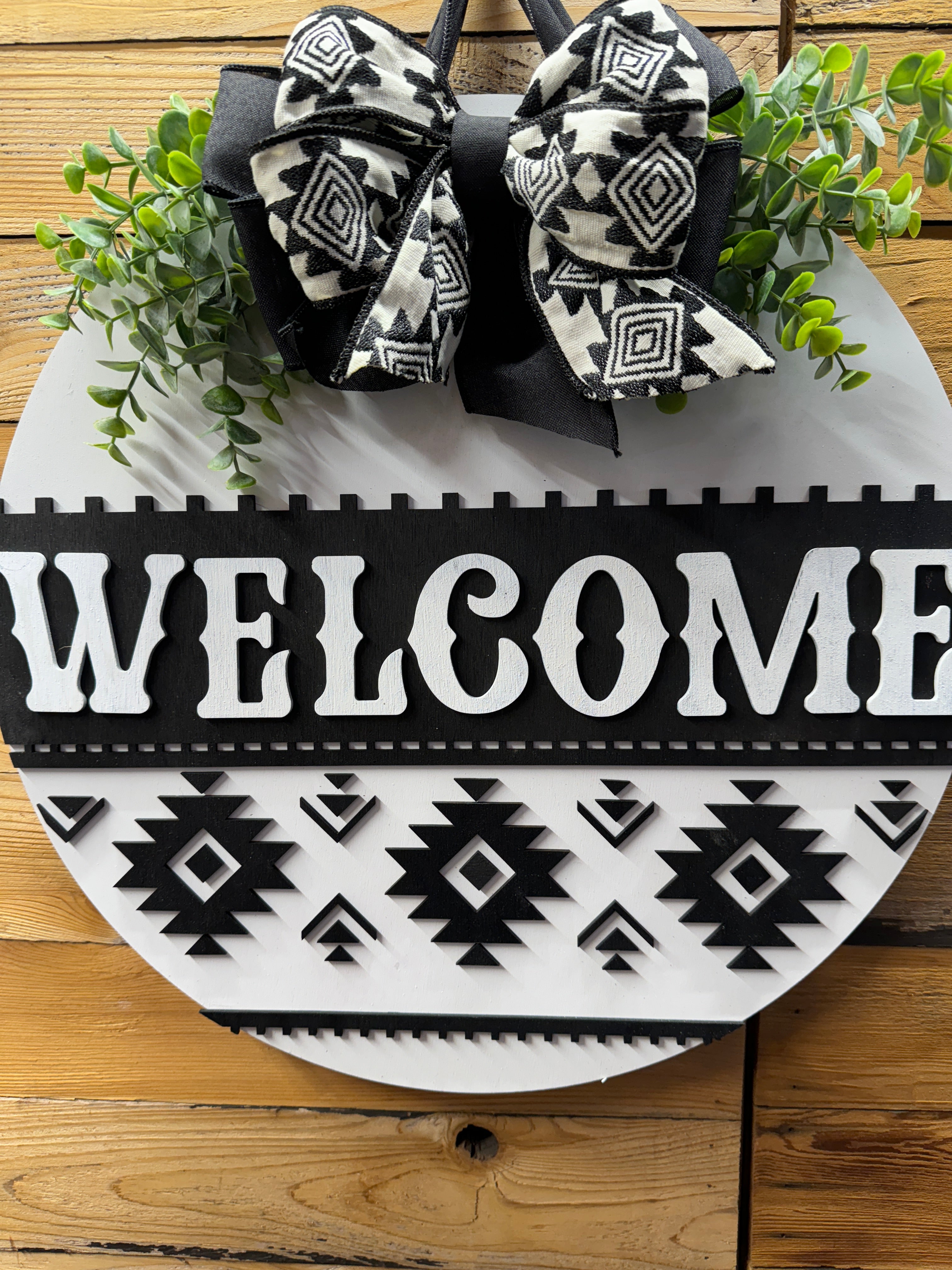 Aztec  Black and White Welcome Door Hanger