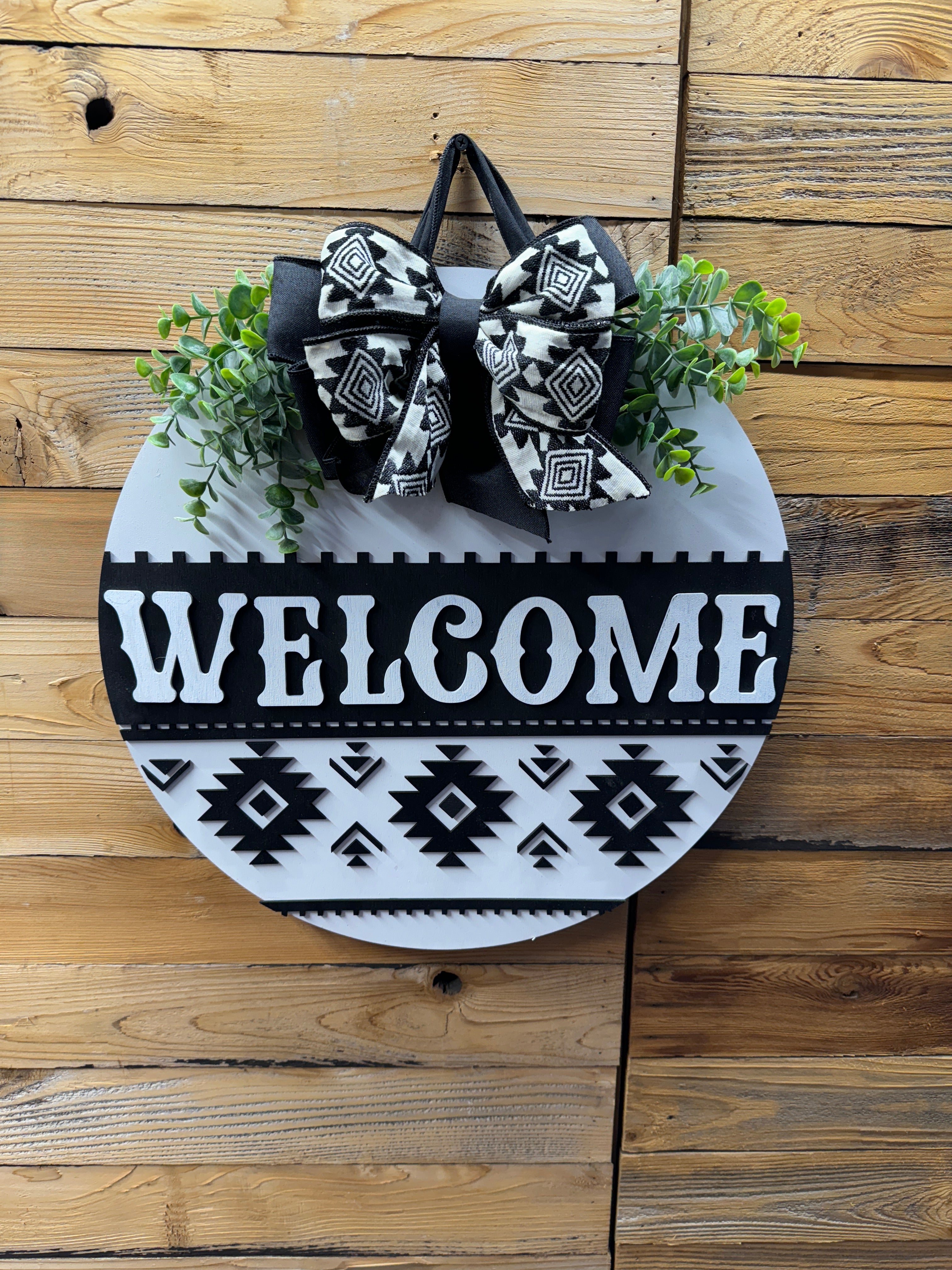 Aztec  Black and White Welcome Door Hanger