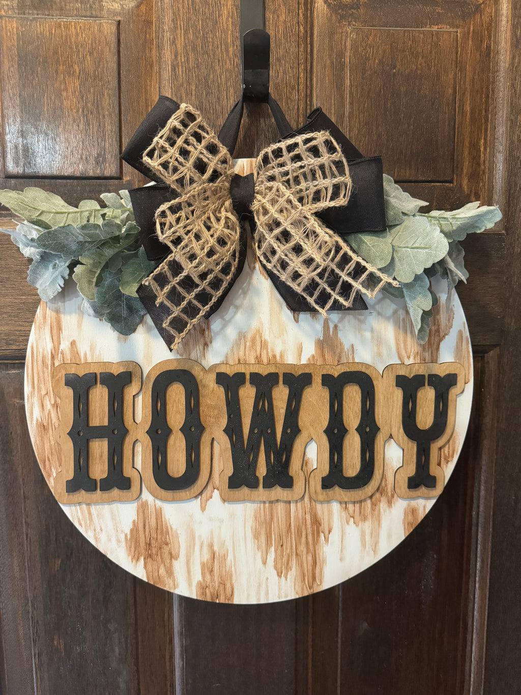 Rustic Howdy Cow Print Door Hanger