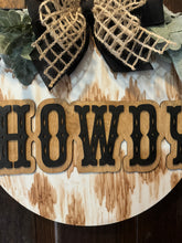 Load image into Gallery viewer, Rustic Howdy Cow Print Door Hanger
