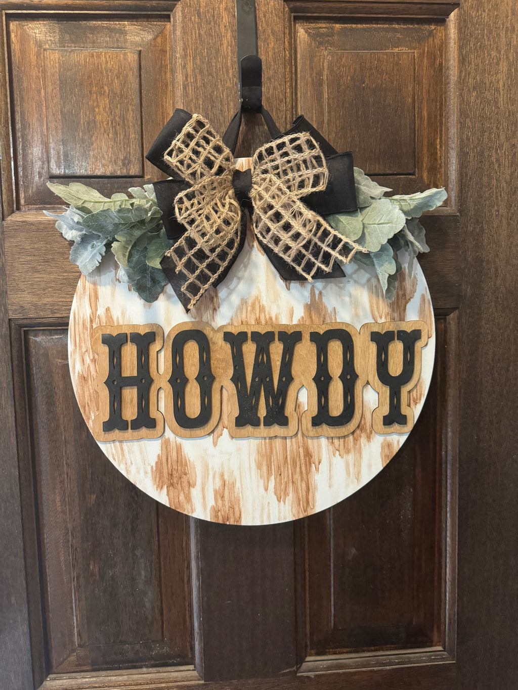 Rustic Howdy Cow Print Door Hanger