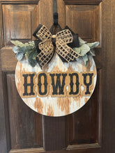 Load image into Gallery viewer, Rustic Howdy Cow Print Door Hanger
