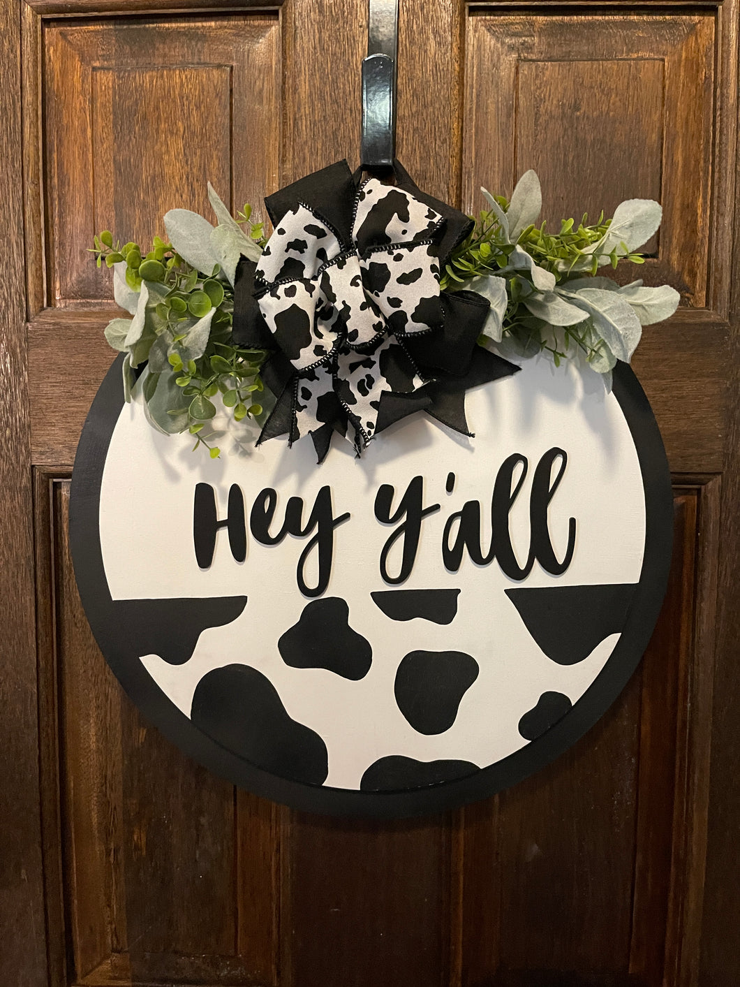 Hey Y'all Cow Print Door Hanger