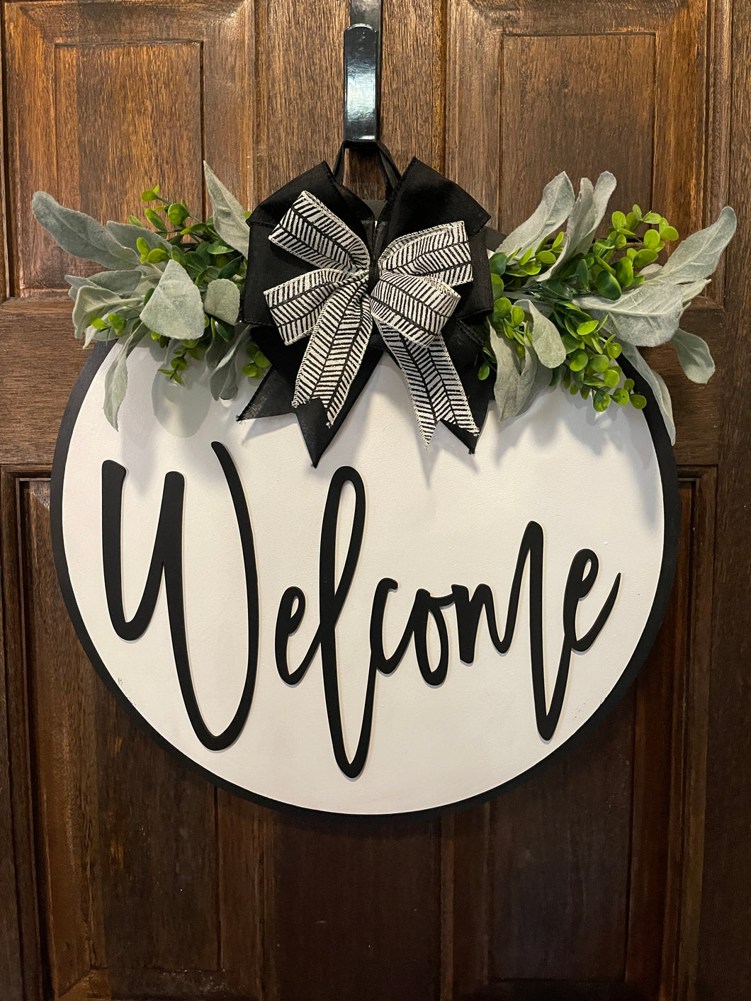 Classic Black and White Welcome Door Hanger