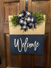 Load image into Gallery viewer, Square Navy Welcome Door Hanger
