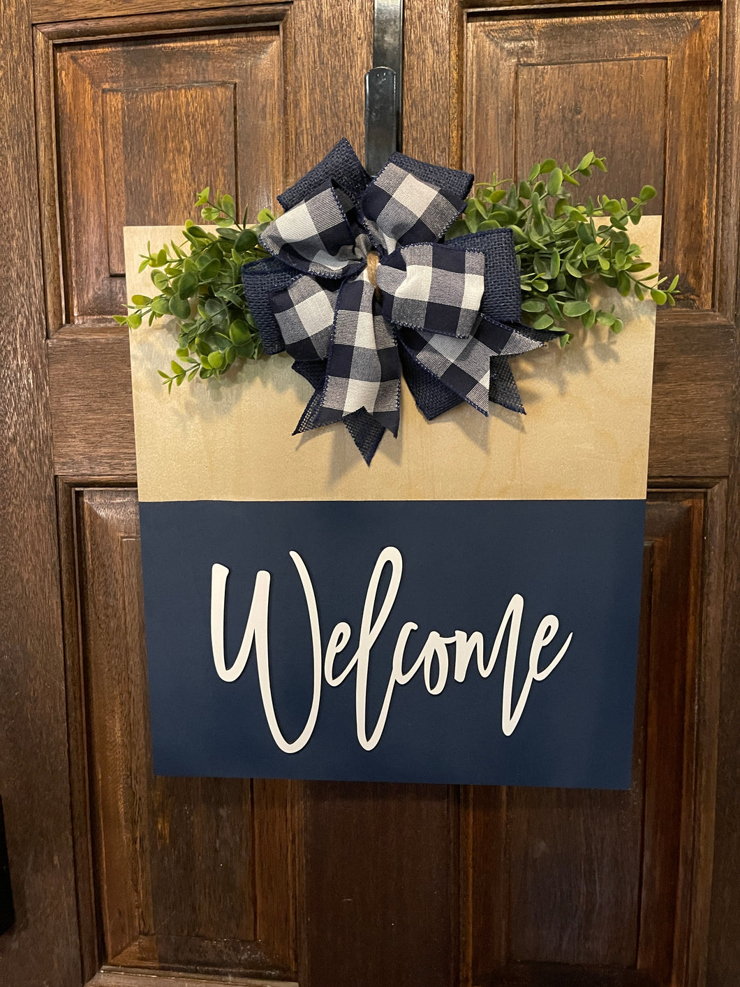 Square Navy Welcome Door Hanger