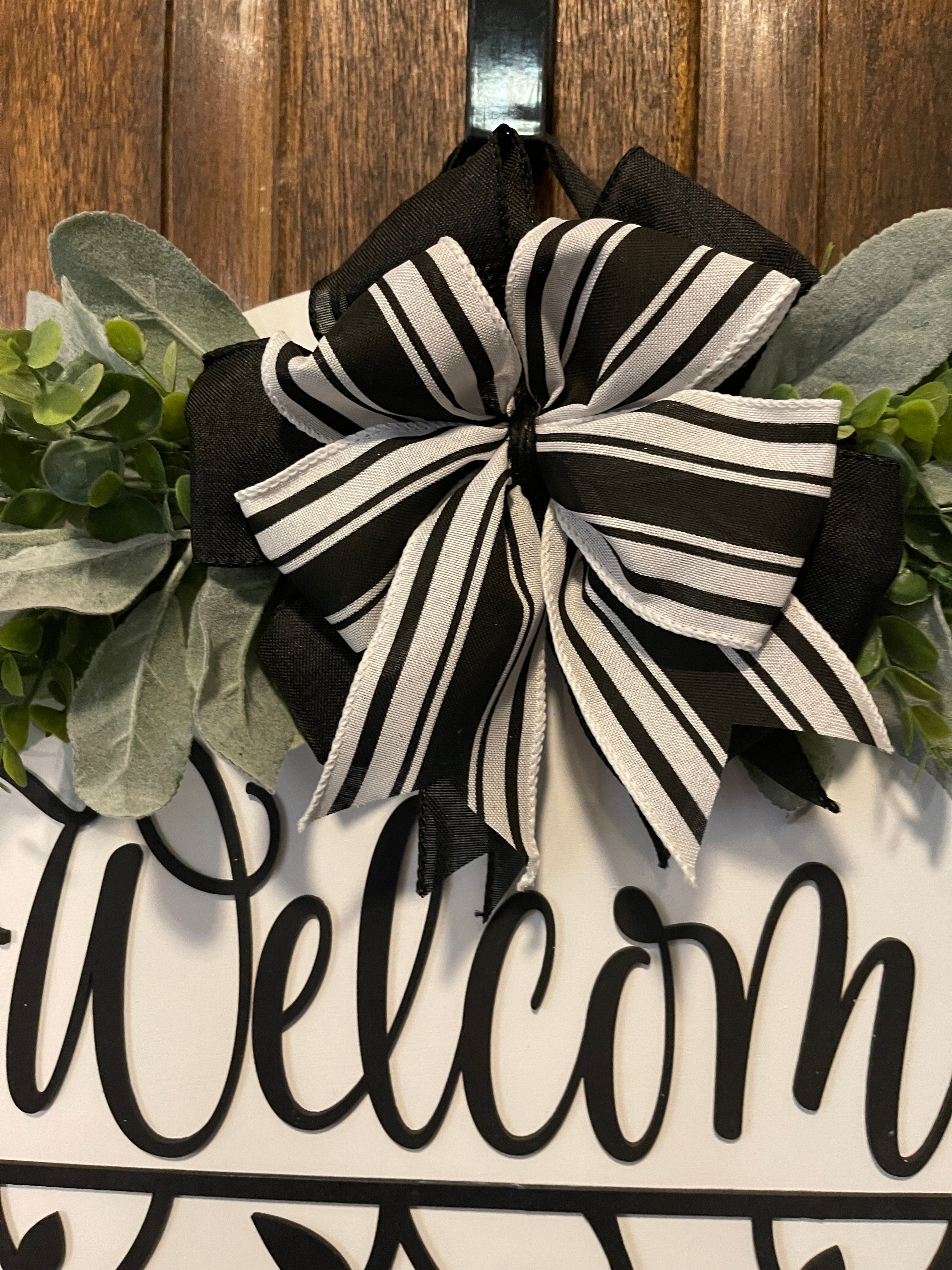 Black and White Welcome with Leaves