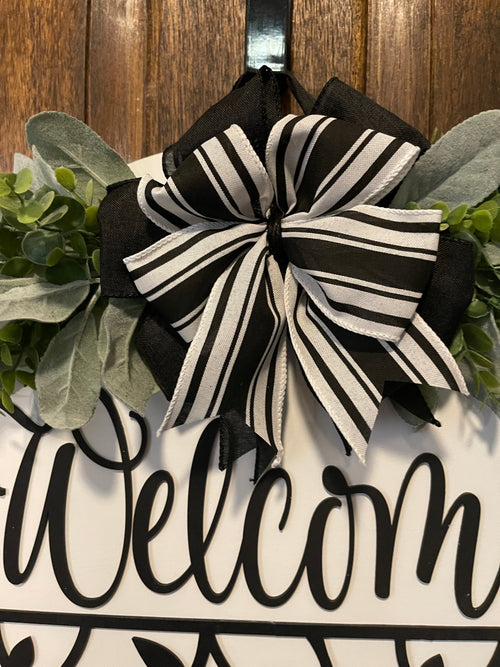 Black and White Welcome with Leaves