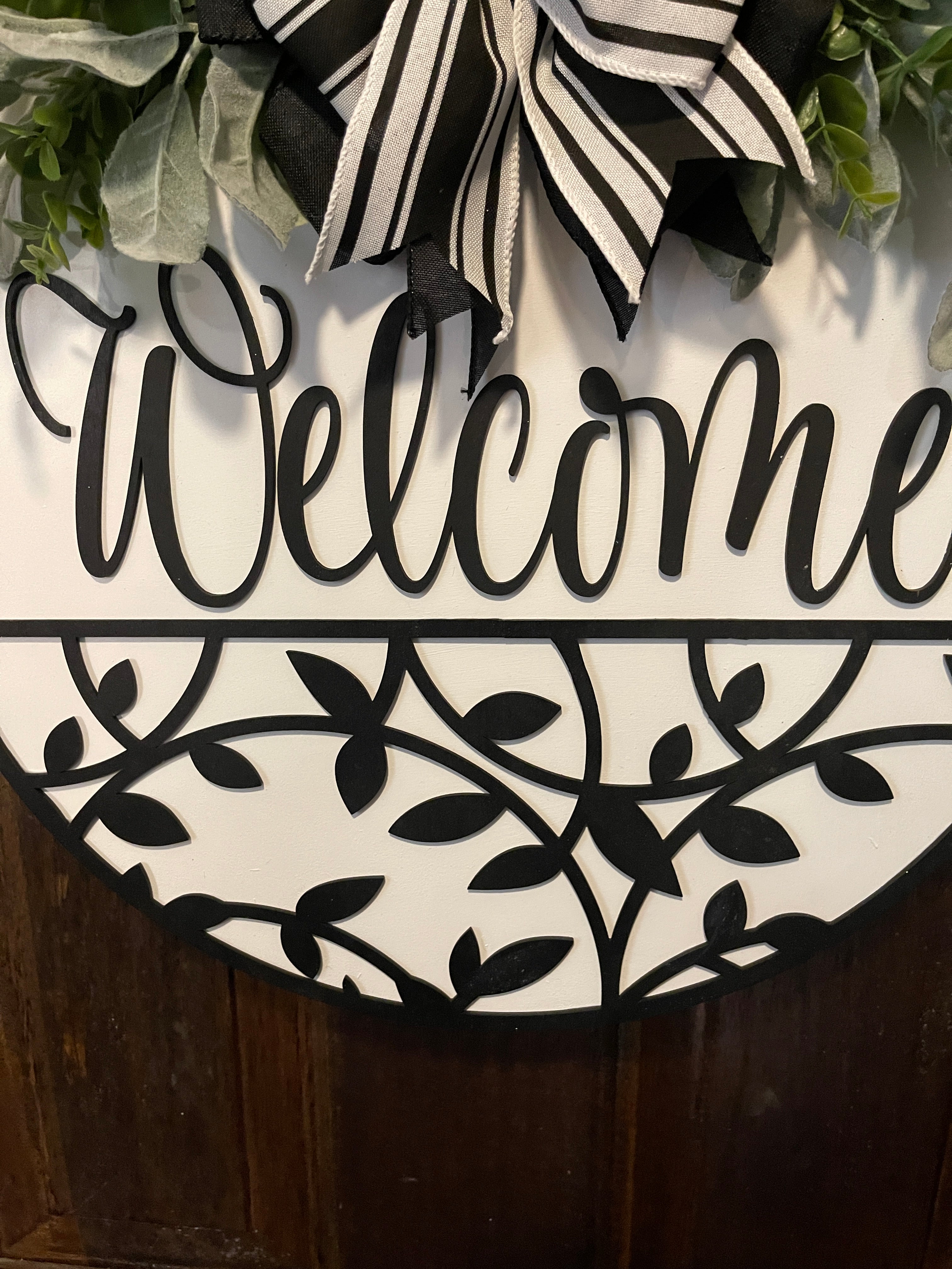 Black and White Welcome with Leaves