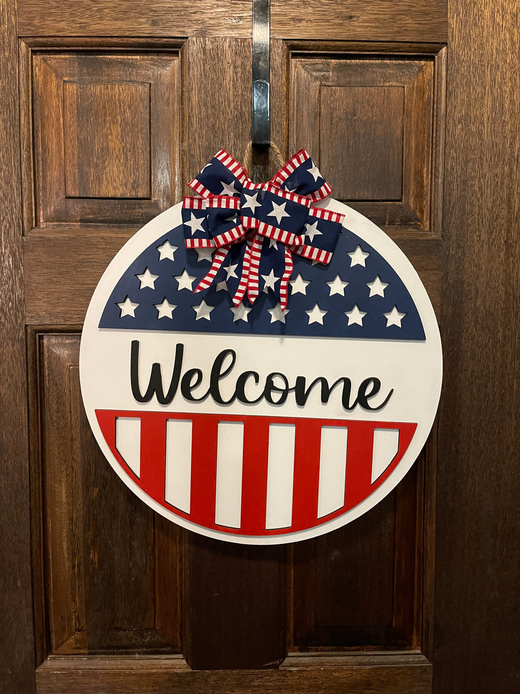 White Patriotic Welcome Door Hanger