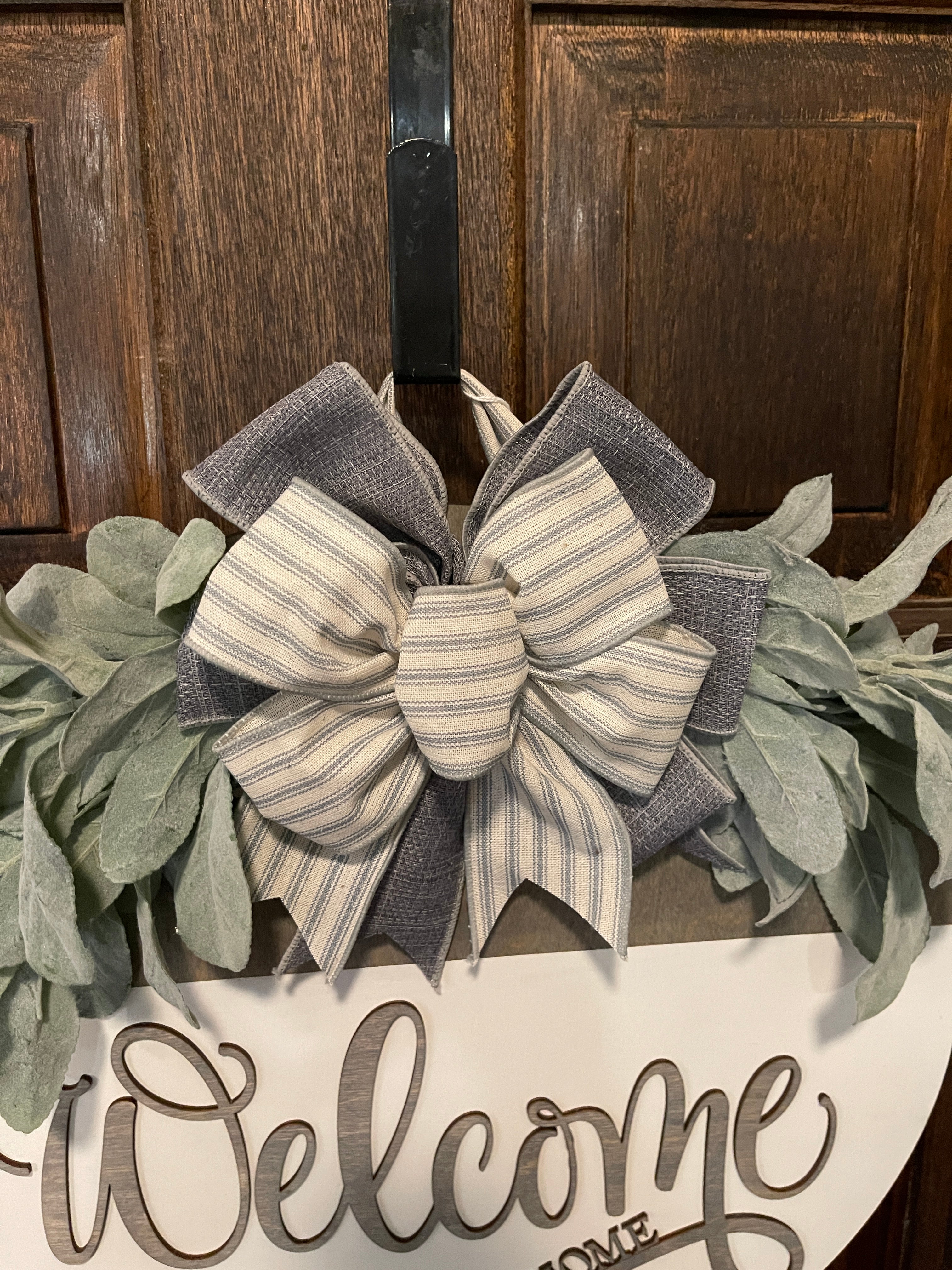 Gray and White Welcome To Out Home Door Hanger