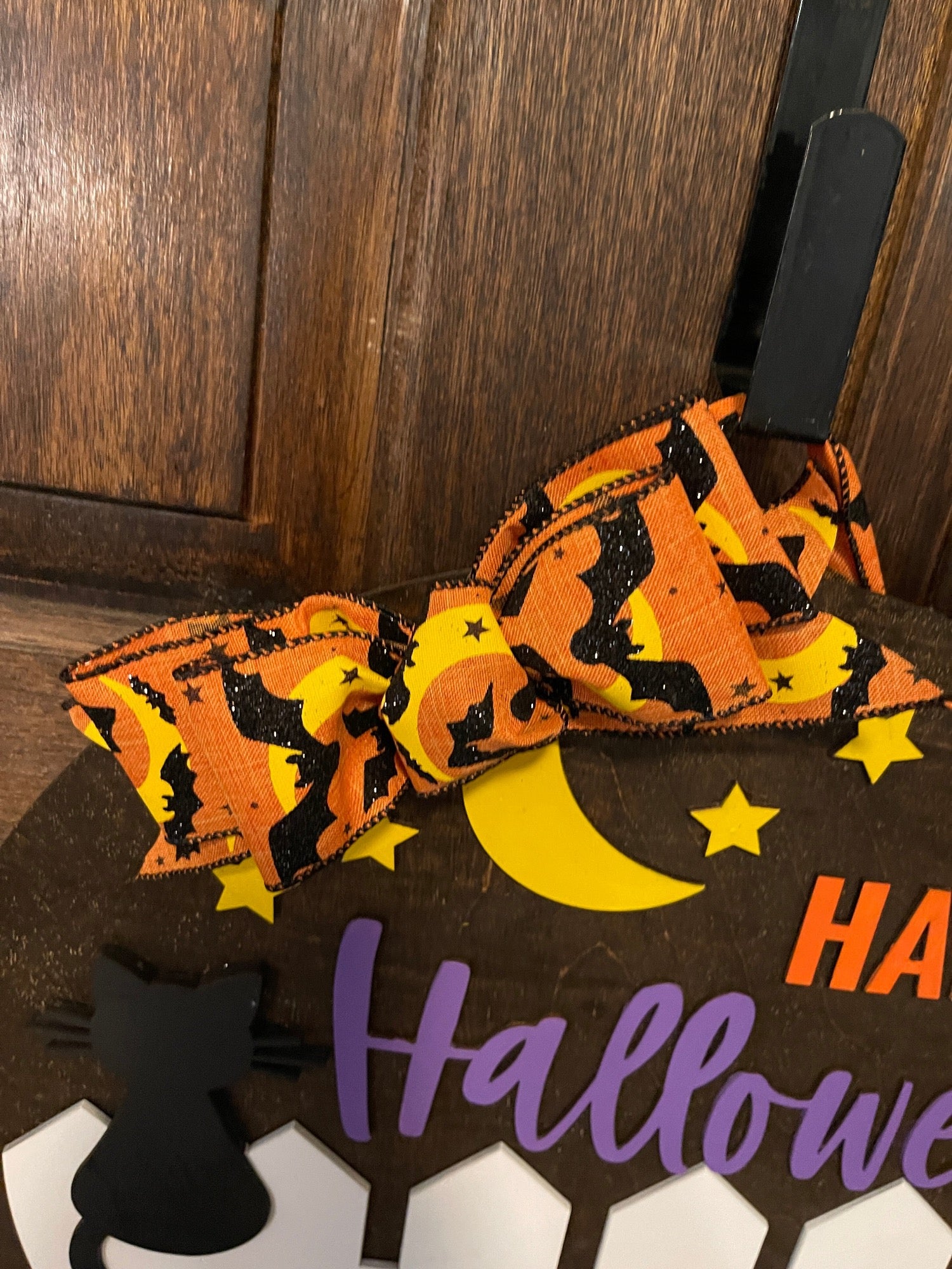 Happy Halloween Black Cat On A Fence With Jack-o-lanterns