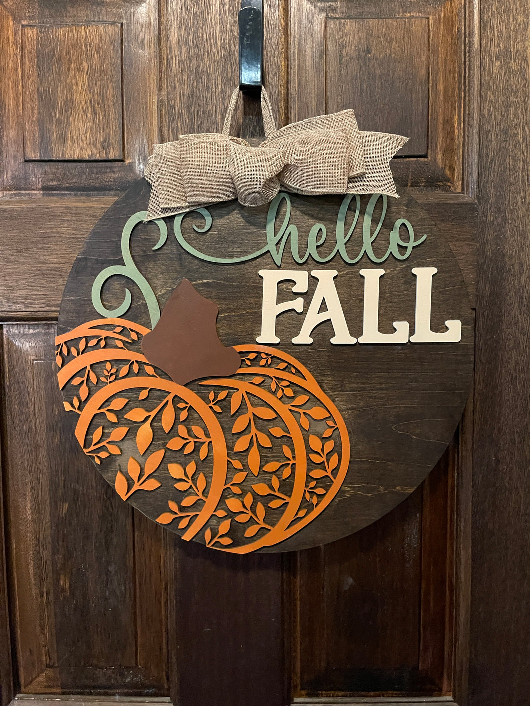 Hello Fall Ornate Pumpkin Door Hanger