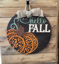 Load image into Gallery viewer, Hello Fall Ornate Pumpkin Door Hanger
