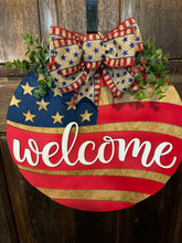 Load image into Gallery viewer, Rustic Flag Welcome Door Hanger
