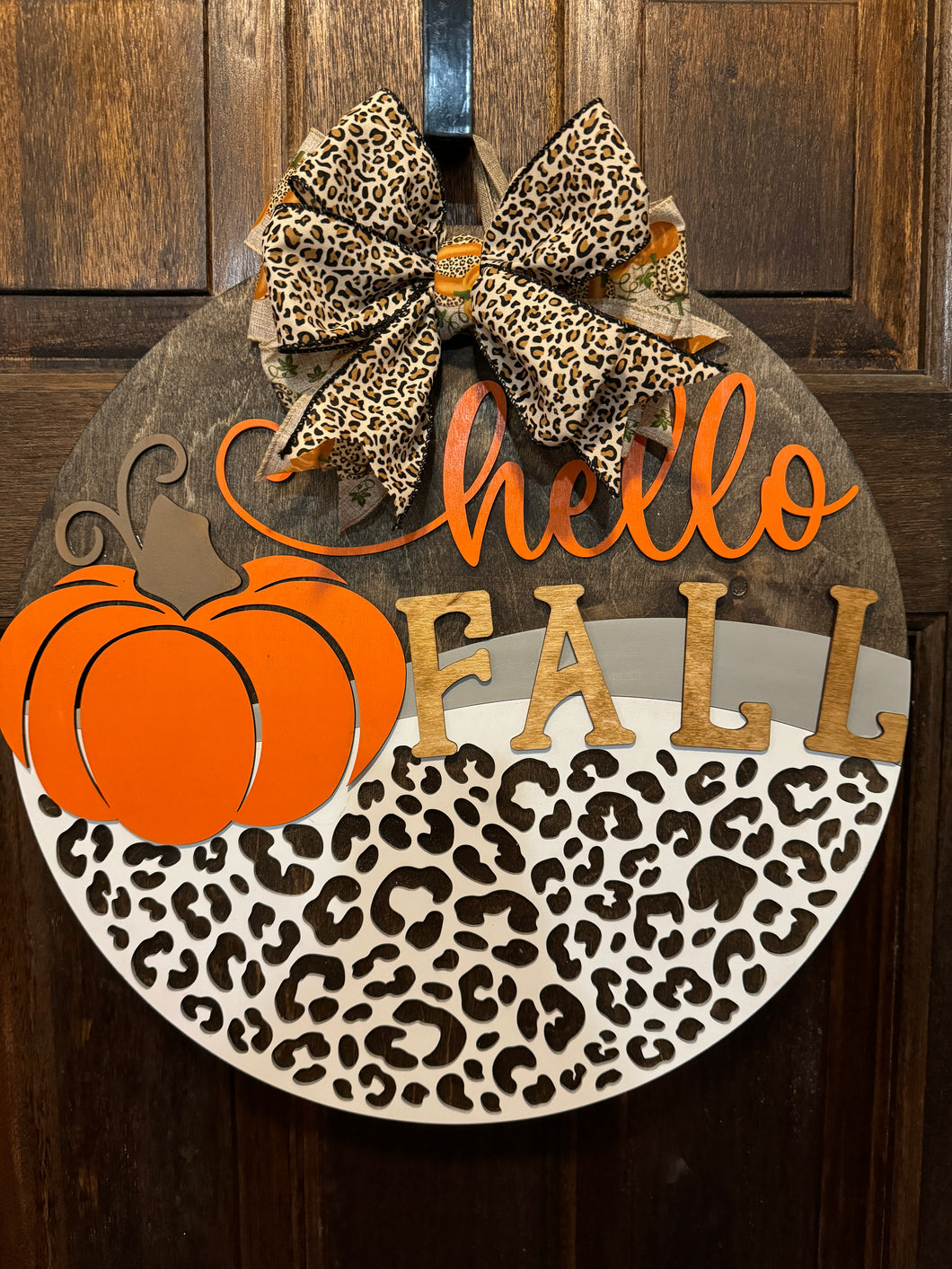 Hello Fall Leopard door hanger