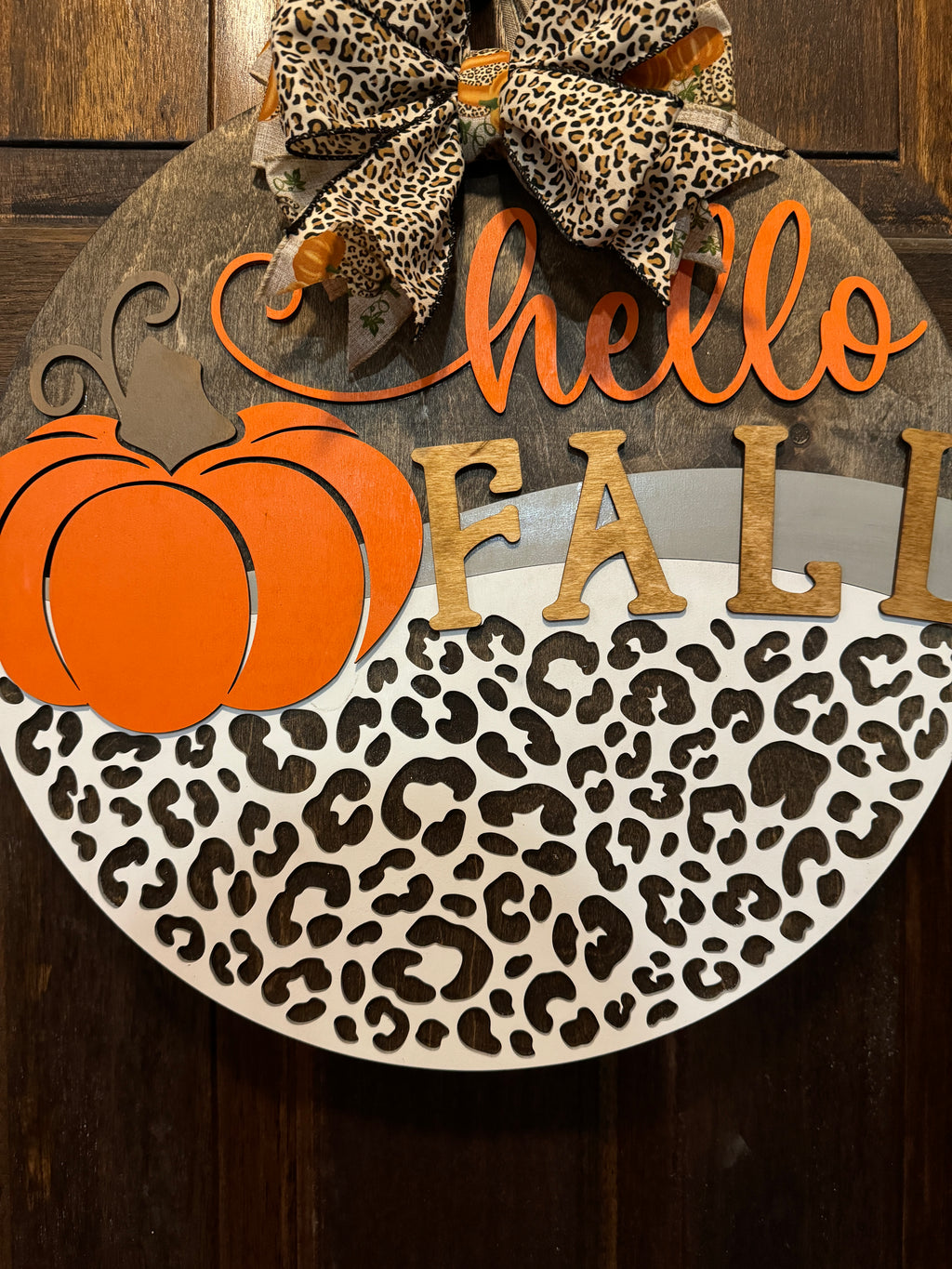 Hello Fall Leopard door hanger