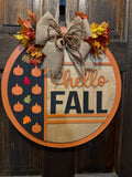 Hello Fall Leaves and Pumpkin Door Hangers