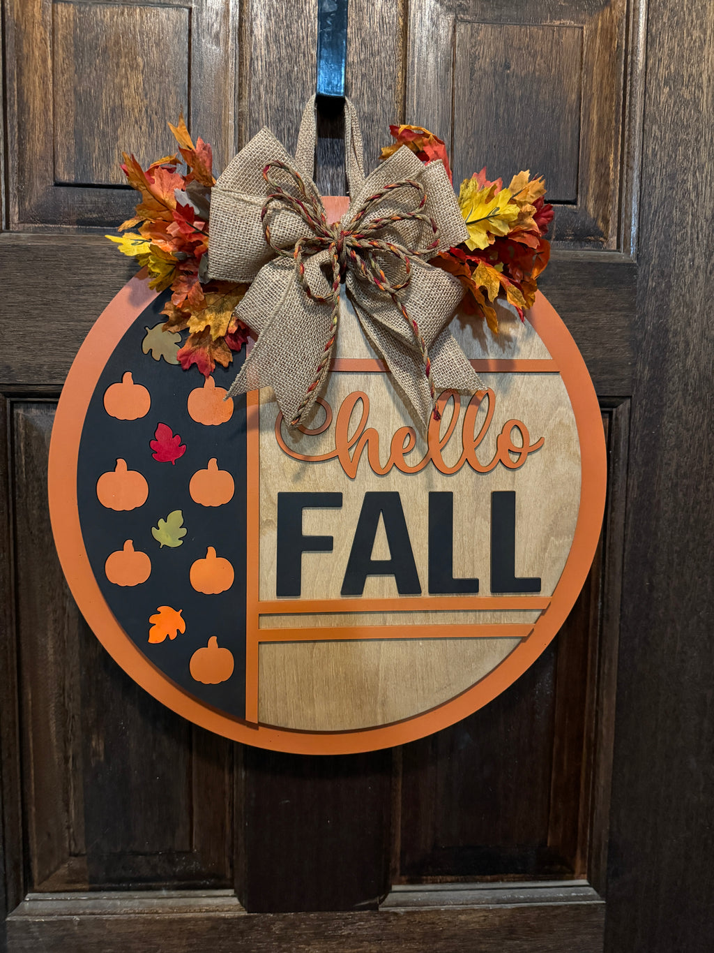 Hello Fall Leaves and Pumpkin Door Hangers
