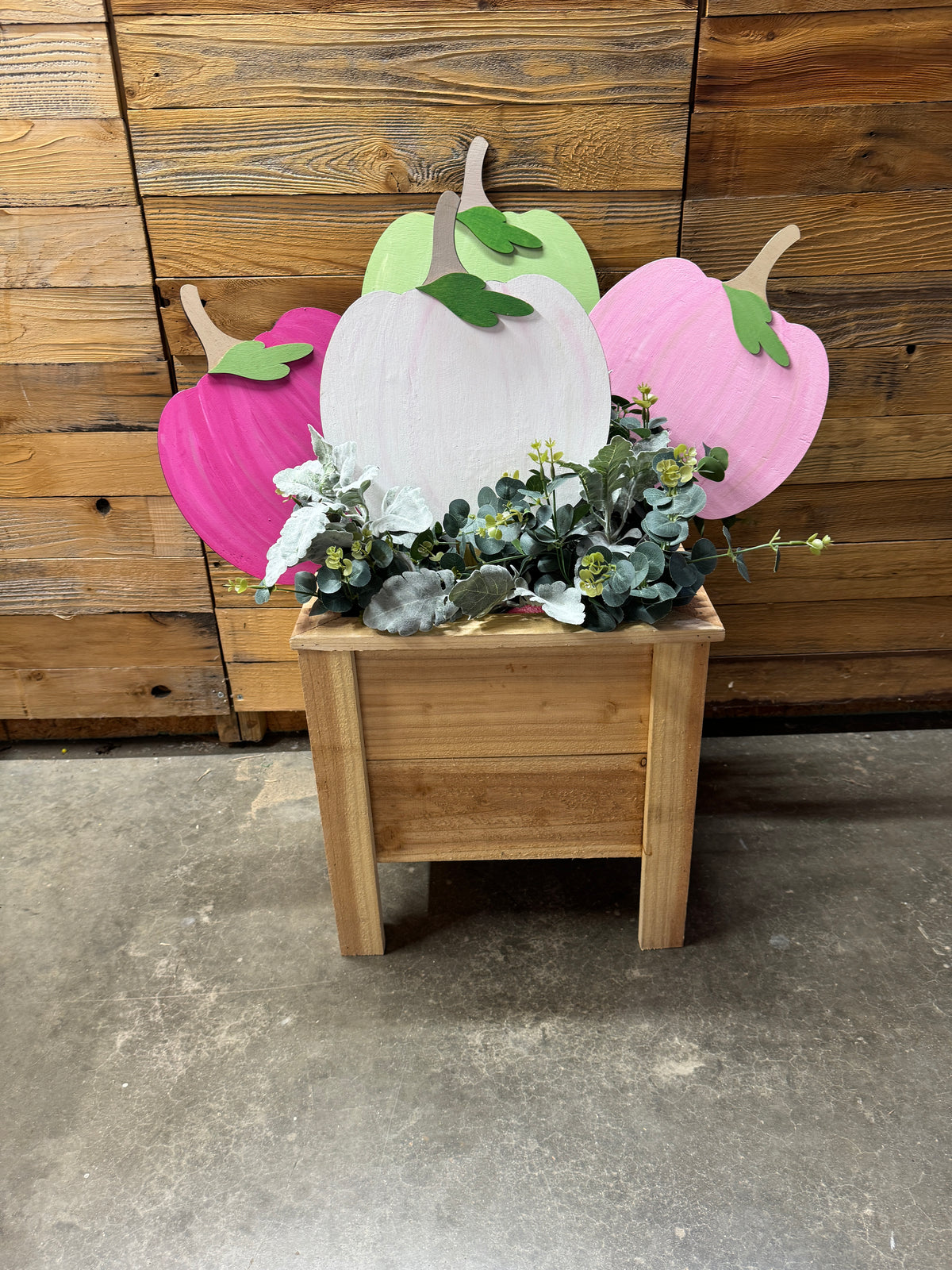 Pink Green White and Hot Pink Pumpkin Yard Art