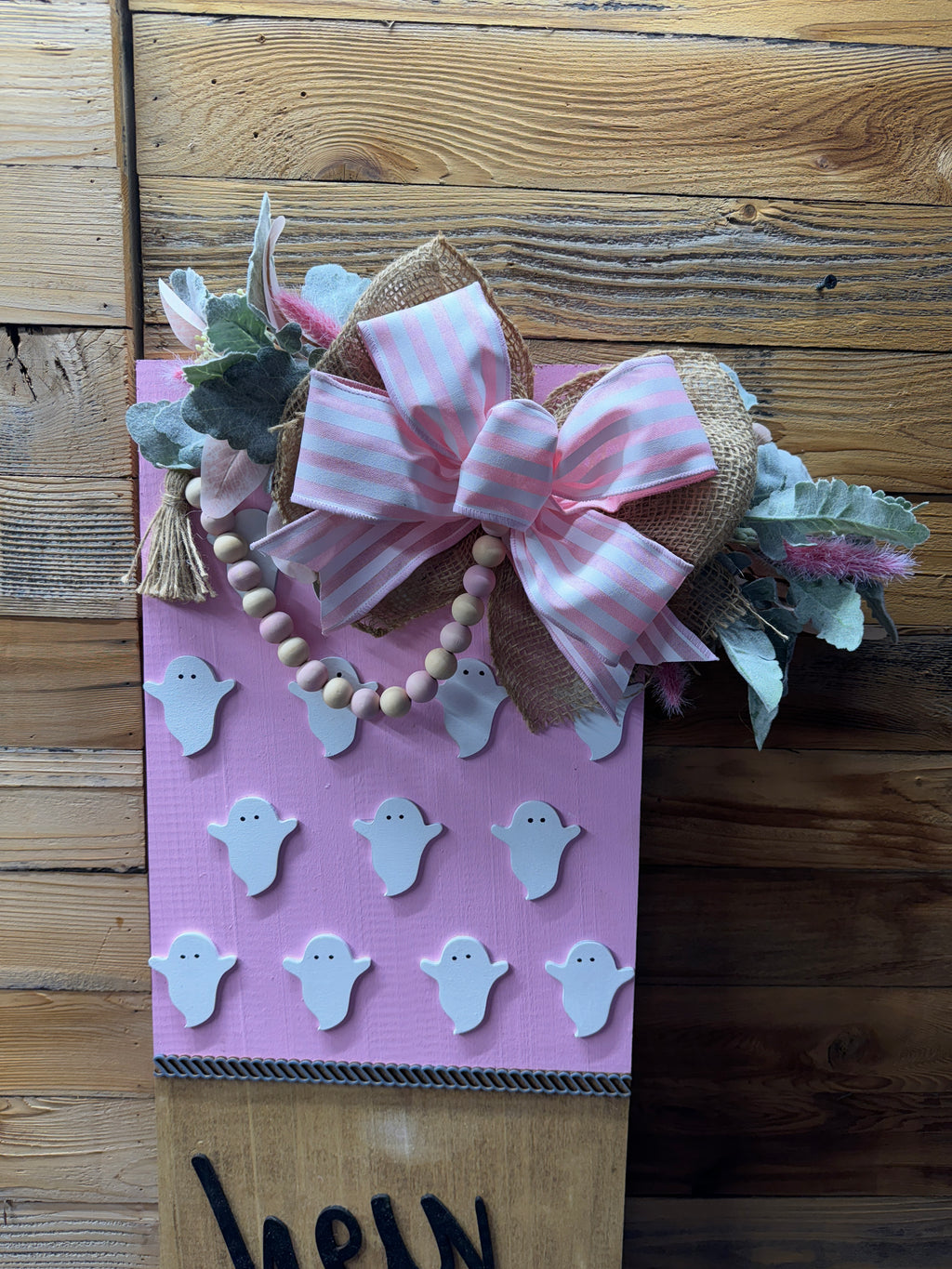 Hey Boo! Pink With White Ghost.  Local Pick Up Only