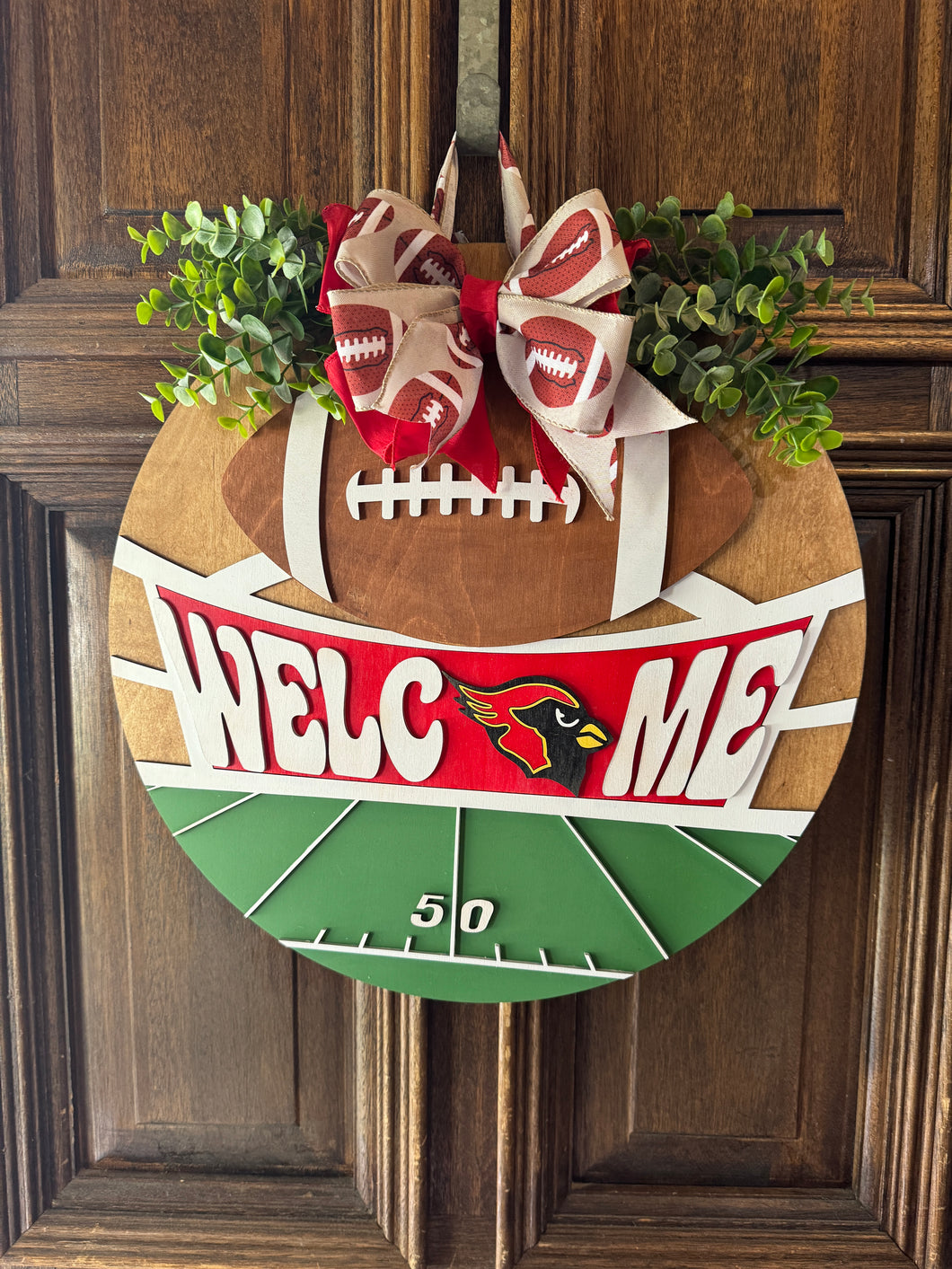 Melissa Cardinal Football Door Hanger