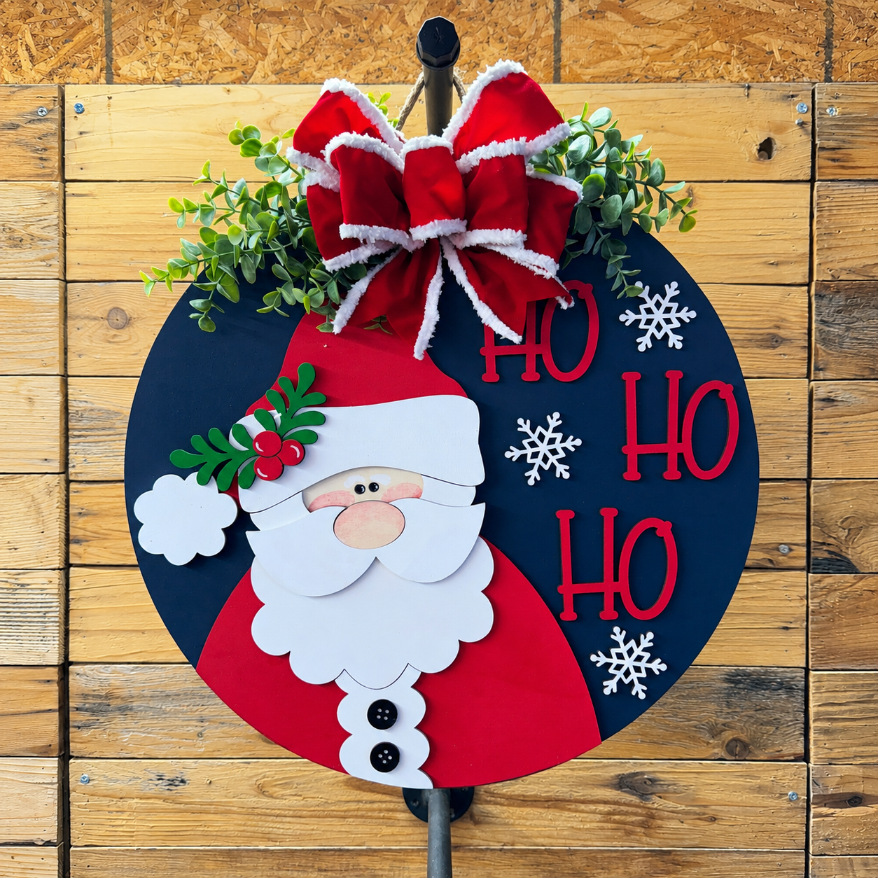 HO HO HO Santa Christmas Door Hanger – 18-Inch Round Holiday Door Déco ...
