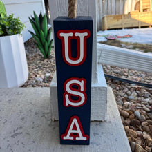 Load image into Gallery viewer, Reversible 4th of July Wood Firecrackers - America 250th Anniversary Decor - Patriotic Porch Shelf Sitter - Red White

