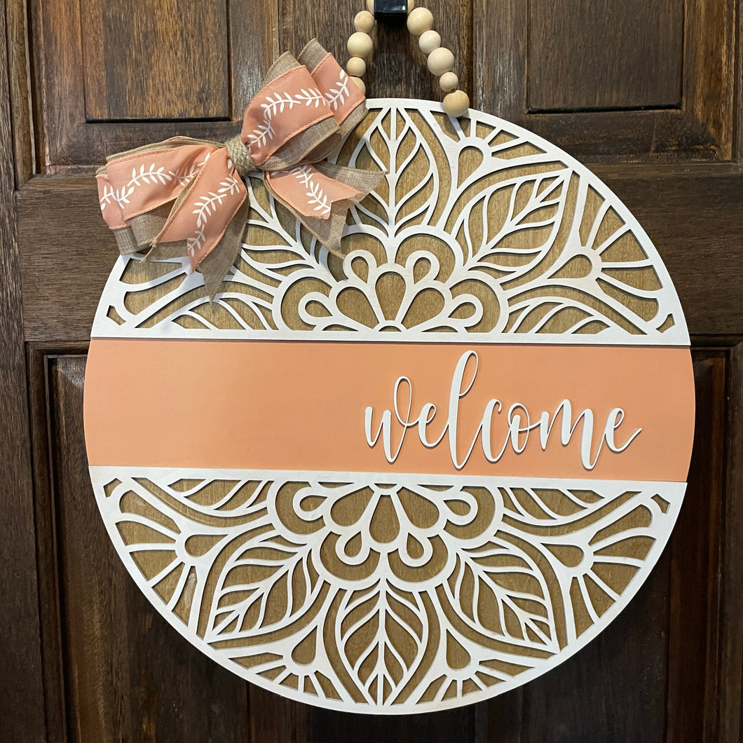 Coral Boho Welcome Door Hanger