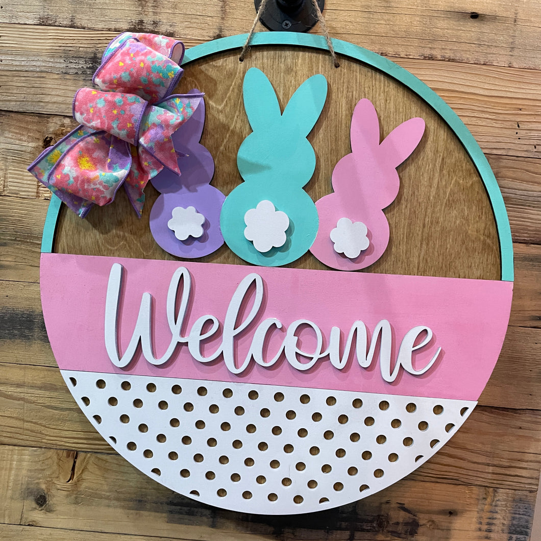 Easter Cotton Tail Bunnies Welcome Door Hanger