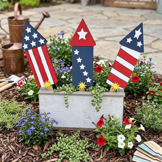 3 Piece Patriotic USA Themed  Outdoor Bottle Rocket Set - Red White and Blue