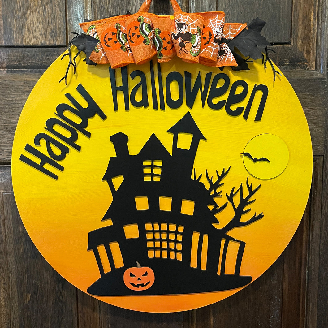 Happy Halloween Haunted House Door Hanger