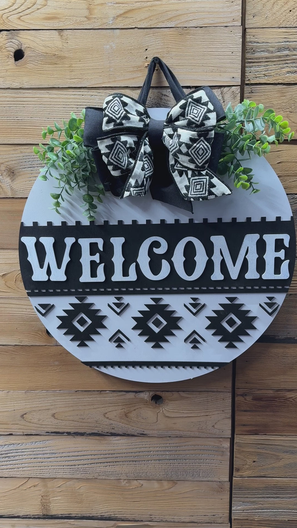 Aztec  Black and White Welcome Door Hanger