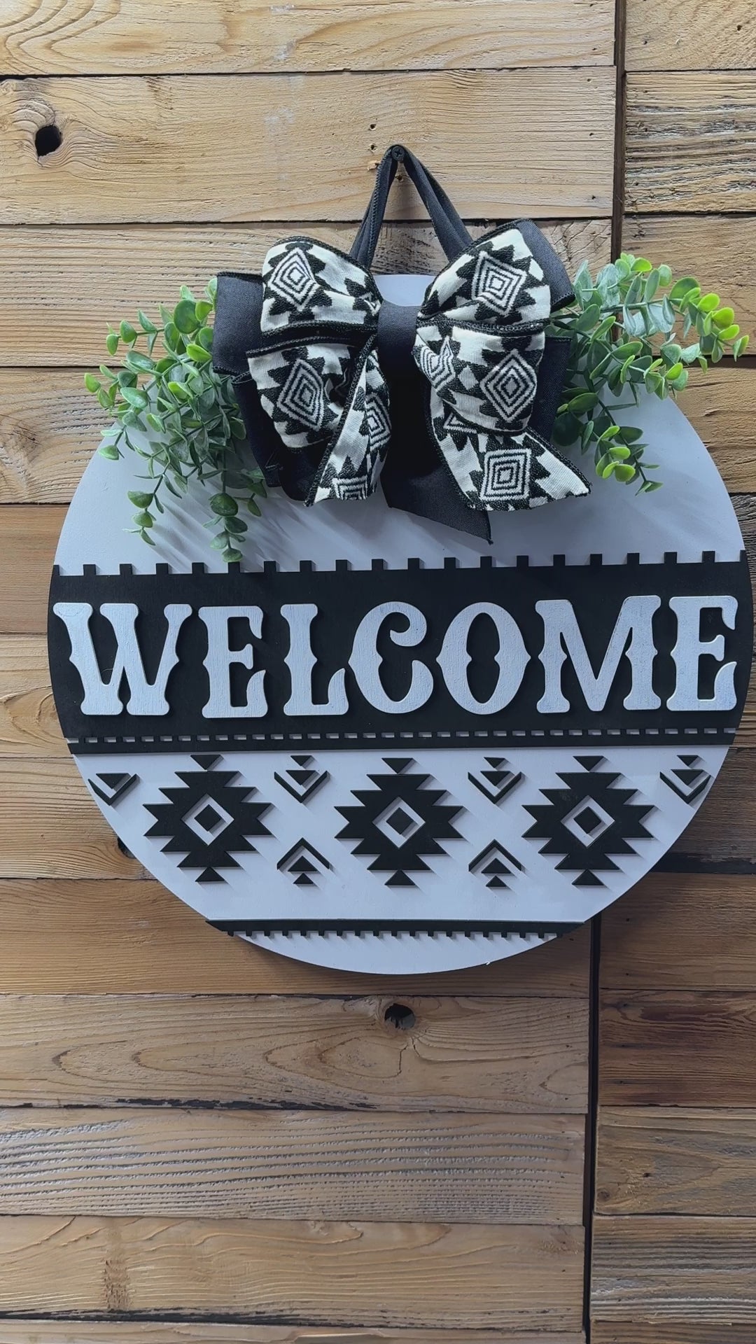 Aztec  Black and White Welcome Door Hanger